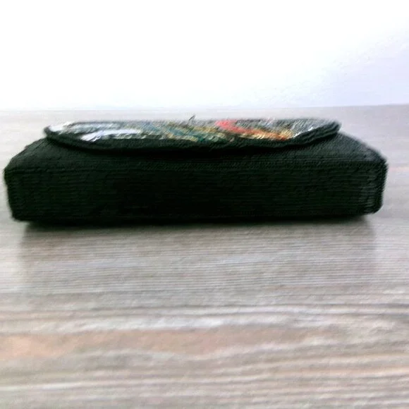 Vintage Beaded Art Deco Style Crossbody Purse Shoulder Bag Multi Color Black Red - Picture 6 of 13